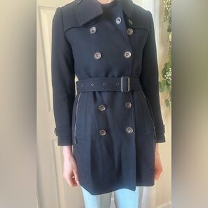 Burberry London Black Double-Breasted Belted Wool Coat size 4, EUC